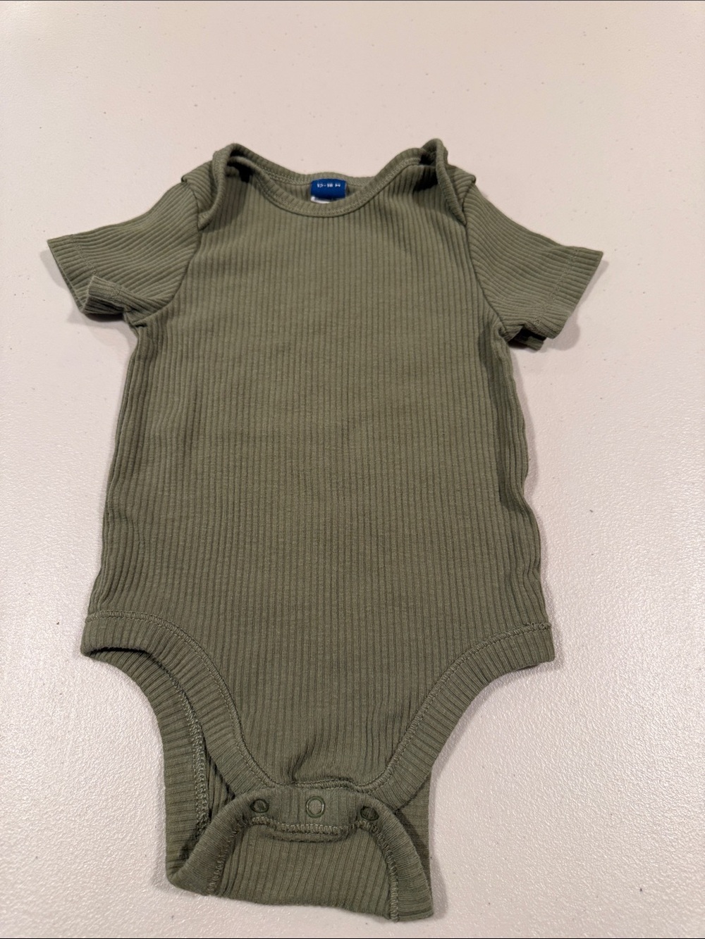 Old Navy Olive Ribbed Short-Sleeve Baby Bodysuit